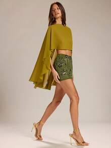 SHEIN BAE 女士简约纯色前短后长披肩领上衣 - 黃色 - 查看 5