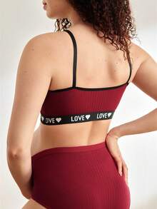 Moonlight&Mama Maternity Letter & Heart Print Casual Comfortable Nursing Bra - Burgundy - View 2
