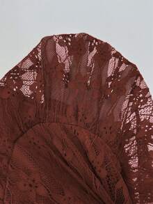 Elenzga 秋冬季女士交叉蕾丝荷叶边修身连衣裙，适合外出、约会、主题派对、庆祝活动等多种场合。 - 棕色 - 查看 5