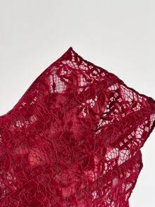 Soleia 女士纯色蕾丝简约日常塑身衣 - 酒紅色 - 查看 6