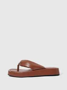 HighSole 女士极简人字拖，棕色，厚底，柔软舒适，防滑，适合通勤、购物、海滩、音乐节等场合，百搭夏季单品 - 棕色 - 查看 4