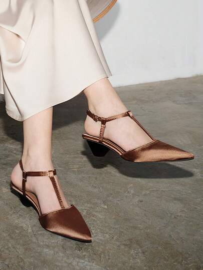 Sandalias de punta para mujer - Tacón bajo cómodo, parte superior de PU de verano y suela de goma, estilo versátil negro casual y formal, diseño de suela gruesa, silueta elegante, ligero, adecuado para uso en la oficina, tacón de gatito