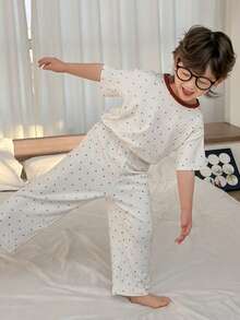 Dazy Kids Young Boy Star Print Short-Sleeve Top And Pants For Loungewear Summer - Apricot - View 1
