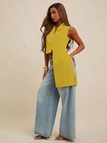 NYA SZN Top Sleeveless Drape Detail Flowy Modest Business Casual Everyday Basic Pleated Church Cute Basic Summer Fall Suitable For Commuting For Women - Yellow - View 5