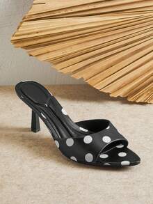 SHUZIA Women Minimalist Sexy Pointy Toe Polka Dot Stiletto Heel Sandals - Black - View 6