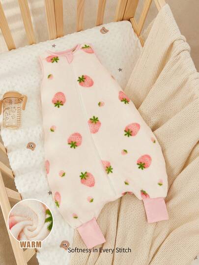 Cozy Pixies 1 Baby Sleeping Bag, Strawberry Pattern Is Soft And Comfortable, Plush Split-Leg Sleeping Bag, Suitable For Babies Over 12-18m