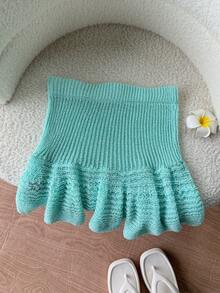 Elamini Women's Mint Green Shiny Casual Sexy Versatile Summer Elegant Party Mini Skirt - Mint Green - View 2