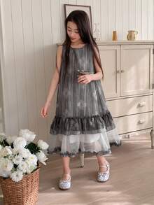 DAZY Girls Sleeveless Round Neck Dress - Light Grey - View 5