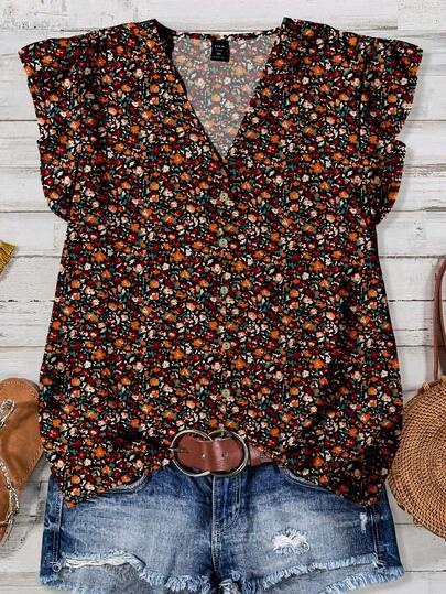 EMERY ROSE Vintage Blumen Lässig Minimalist Hemd in Große Größen, geeignet für den Sommerurlaub