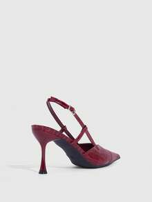 CUCCOO SZL Women's Pointed Toe Burgundy Patent Leather Stone Texture Lace-Up Backless Sexy Stiletto High Heel Sandals, Suitable For Dates And Parties - Burgundy - View 7