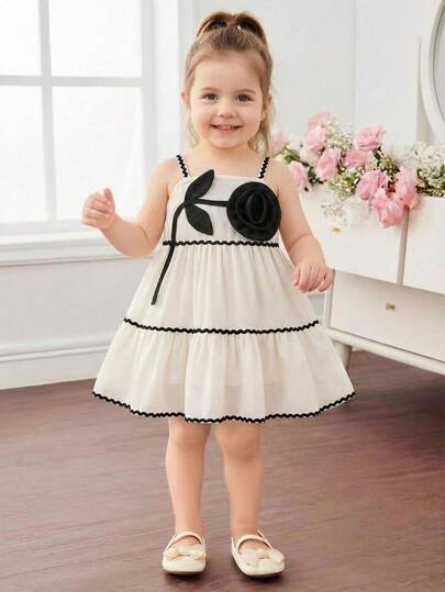 Souflis Souflis Baby Girl Apricot Ruffle Trim Floral Applique Slip Dress, Fashionable Princess Dress For Children, Suitable For Summer, Valentine's Day, Casual Wear Apricot Toddler Dress Girls Beige Dress Beige Summer Dress Girls Toddler Girl Dress Beige Toddler Dress Girls Summer Dress Toddler Summer Dress Summer Baby Dress Elegant Baby Dress Black Flower Design Toddler Girl Elegant Dress