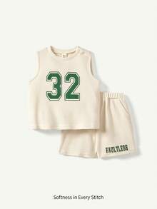 Cozy Pixies 男婴字母印花圆领无袖上衣和休闲短裤两件套 - 杏色 - 查看 6