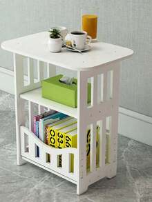 Estantería de almacenamiento práctica - Mesa de almacenamiento de estilo nórdico moderno de madera blanca, estantería multicapa multifuncional, fácil de montar, adecuada para decoración de dormitorio y sala de estar, diseño sencillo de librería | Estantería multifuncional - Blanco - Ver 6