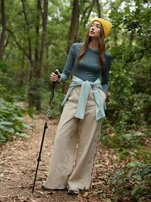 SHEIN In My Nature Women's Casual Breathable Round Neck Long Sleeve Outdoor T-Shirt - Green - View 4