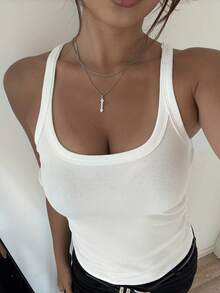 Livesso Áo tank top nữ màu trơn, kiểu dáng công sở, hàng mới về mùa hè. - trắng - Xem 4