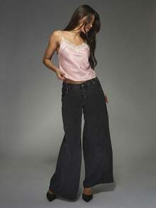 MISSGUIDED Blusa sin mangas de satén con cuello en V y ribete de encaje, casual de verano para festivales y capas - Rosa vieja - Ver 6