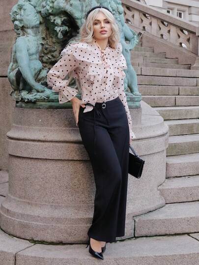 Elenary Edit 女士休闲纯灰色宽腿宽松长裤，配有抽绳和网眼面板装饰，适合日常穿着和通勤