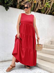 SHEIN Essnce Đầm dài dáng rộng có túi dành cho nữ cỡ lớn mùa hè, kiểu dáng thường ngày, thích hợp cho kỳ nghỉ lễ Phục Sinh, quần áo mùa hè cho nữ, đầm đi biển cho nữ, đầm màu xanh lá cây, đầm dài mùa xuân, trang phục nghỉ xuân, đầm thường ngày cho nữ, đầm có túi, đầm dài đi biển. - Đỏ - Xem 4