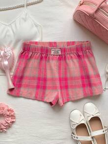 CovetEZ Women's Letter Printed Elastic Waist Patch Casual Shorts, Non-Stretch - Pink - View 6