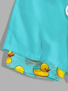 Manfinity RSRT Men's Drawstring Waist Pocket Duck Print Casual Beach Shorts - Teal Blue - View 3