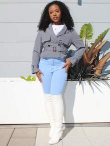 Steph T 女式新款卡其色带口袋腰带风衣 - 灰色 - 查看 6