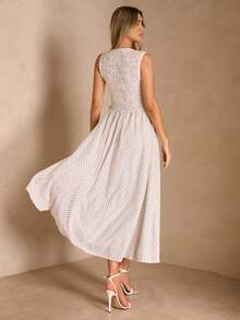 Enchnt 女士前系带无袖波点连衣裙，优雅收腰设计 - 白色 - 查看 7