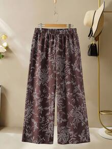 Lacomfia Women's Round Neck Long Sleeve Loose Wide Leg Printed Casual Comfortable Plus Size 2 Pieces Set - Multicolor - View 4