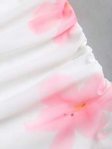 Sweetra 粉色百合花卉网纱印花抹胸露背荷叶边收腰修身迷你连衣裙，女士春夏度假海滩优雅甜美可爱浪漫休闲日常百搭款 - 粉色 - 查看 5