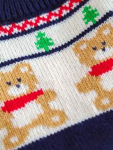 PETSIN 1pc Universal Clothes For Cats And Dogs, Jacquard Bear Cartoon Pattern Knitted Sweater, Warm In Spring And Autumn Winter - navy blue white - View 9