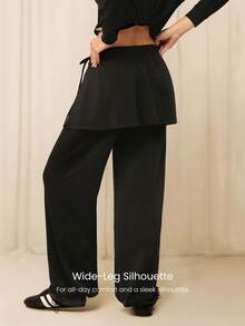 GLOWMODE X Reem Modest SoftSerene Modal Easy Shift Silky-Smooth Soft Breathable Adjustable Drawstring Ankle Side Pocket 2-In-1 Wide-Gleg Jogger Daily Casual Street Wear - 黑色 - 查看 3