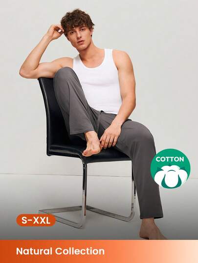 LUVLETTE Spring And Summer Men Gray Basic Soft 100% Pure Cotton Sleep Bottoms Lounge Pants Lingerie As Outerwear Airy Pajama Pants Fall Pajamas Pyjama