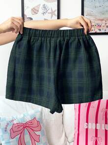 CovetEZ Quần short ống rộng kẻ caro phối màu tương phản dành cho nữ, thích hợp cho mùa xuân và mùa hè. - Nhiều màu - Xem 4