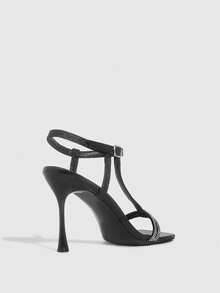 CUCCOO SZL 女士方头细高跟鞋，性感时尚水钻链条踝带，适合正装、派对、夜店等场合 - 黑色 - 查看 3