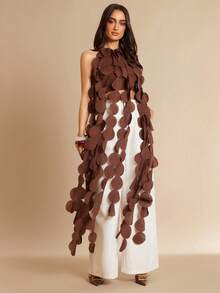 Silquee 这款时尚性感的棕色露背波点流苏吊带背心非常适合女性夏季假期、节假日、情人节、狂欢节派对和海滩度假。 - 棕色 - 查看 8