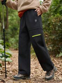 SHEIN In My Nature Women's Letter Print Straight Loose Woven Fabric Hiking Pants - Black - View 5