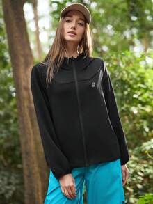 Exploreva Exploreva 女士拉链连帽休闲简约设计多功能户外夹克 - 黑色 - 查看 3