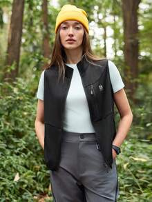 In My Nature 女士休闲宽松户外拉链前开襟背心外套 - 黑色 - 查看 1