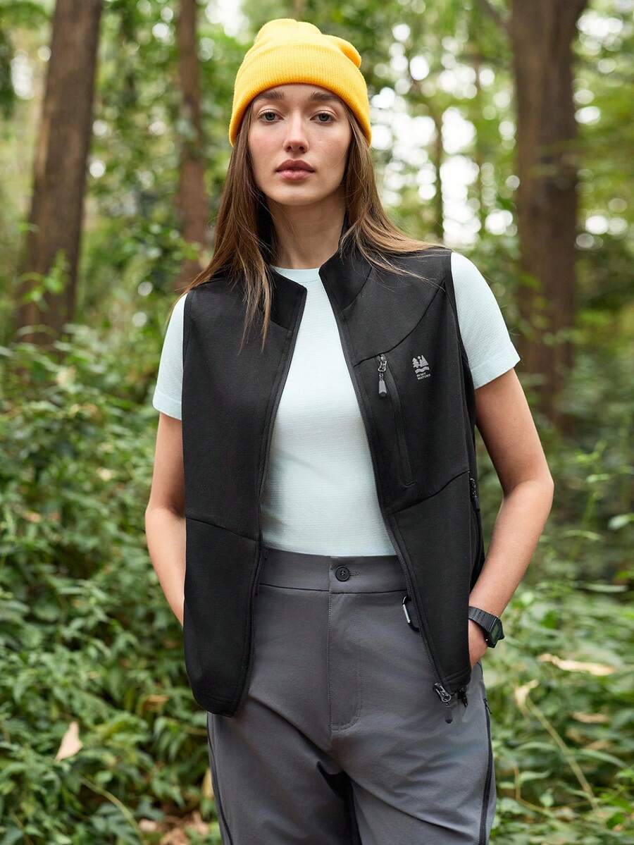 In My Nature 女士休闲宽松户外拉链前开襟背心外套 - 黑色 - 查看 1