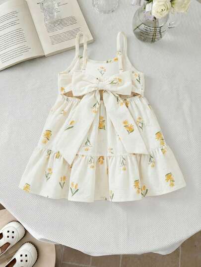 LMoss Kids 女童露背蝴蝶结装饰时尚百搭吊带裙