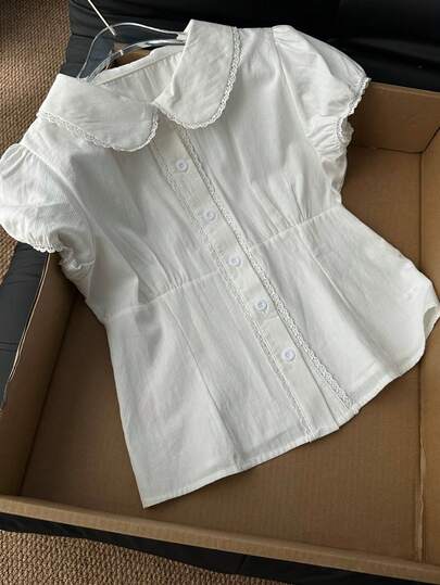 GlowEve 女士纯色彼得潘领单排扣休闲百搭日常衬衫