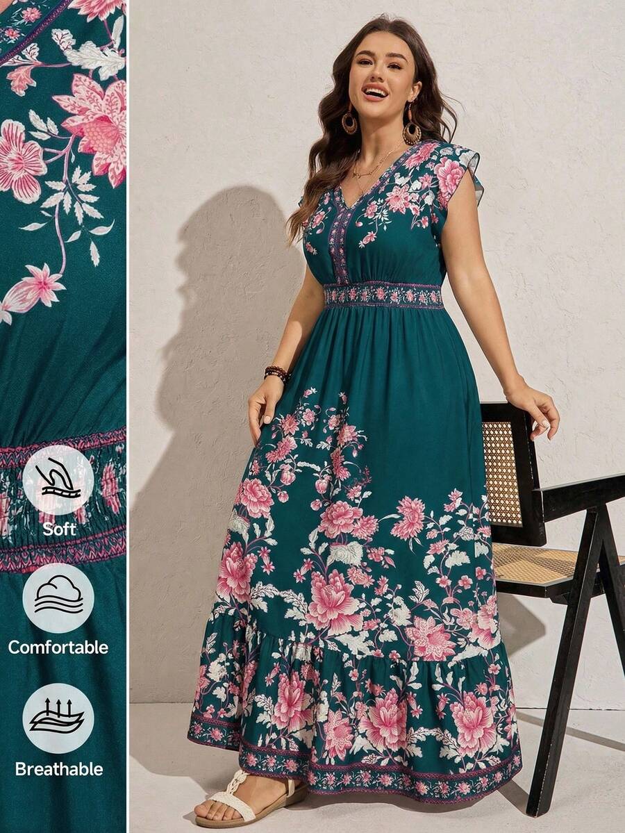 Comfylo Đầm dài tay họa tiết trừu tượng cỡ lớn dành cho nữ, kiểu dáng thường ngày, cơ bản, thích hợp mặc hàng ngày, trang phục lễ Phục sinh, trang phục đi xem hòa nhạc, trang phục dự tiệc rave, trang phục dự tiệc rave. - màu xanh lá - Xem 1