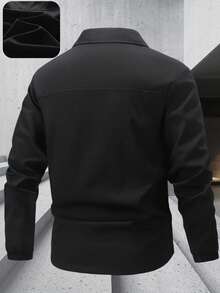 Manfinity Homme 男士加大码优雅男士商务外套，黑色，防水面料，时尚设计，男士黑色常规版型商务夹克，带拉链和领子，适合通勤，户外风衣 - 黑色 - 查看 3