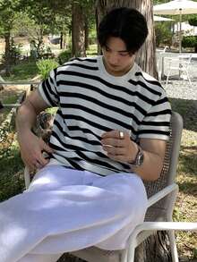 DAZY Camiseta de punto de manga corta con rayas para hombre, verano - Multicolor - Ver 4