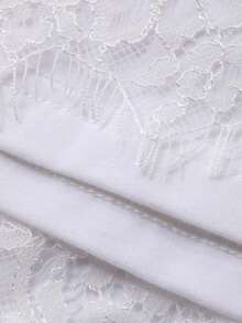 FRIFUL Women's Crew Neck Fitted Lace Patchwork Hem Sweet Layered Long Sleeve T-Shirt, Spring/Summer - White - View 7