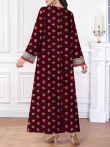 SHEIN Najma 女士花卉刺绣复古印花V领长袖优雅连衣裙，春夏款 - 彩色 - 查看 2