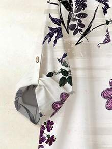 Rusticease 大码印花短袖上衣和纯色长裤两件套，休闲度假装 - 彩色 - 查看 4