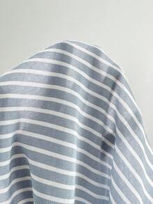 Rusticease 大尺碼老錢風度假休閒條紋圓弧下擺女款襯衫，夏季度假鄉村風海灘海邊復古上衣 - 藍白色 - 查看 6