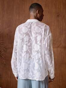 AKNOTIC Business Casual Áo sơ mi nam dệt kim, hơi mỏng, màu trơn, kiểu dáng thường ngày, có chi tiết cắt xẻ. - trắng - Xem 7