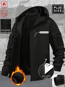 Manfinity Homme Plus Size Men's Long Sleeve Casual Zip-Up Hooded Jackets - Black - View 1