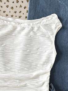 少女修身休闲纹理面料吊带背心 - 杏色 - 查看 3